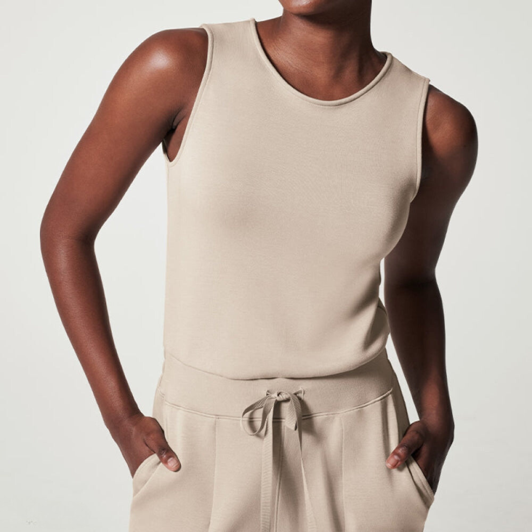 Women's Two-Piece Set - Sleeveless Fitted Top & Wide-Leg Pants - High Waist Adjustable Fit