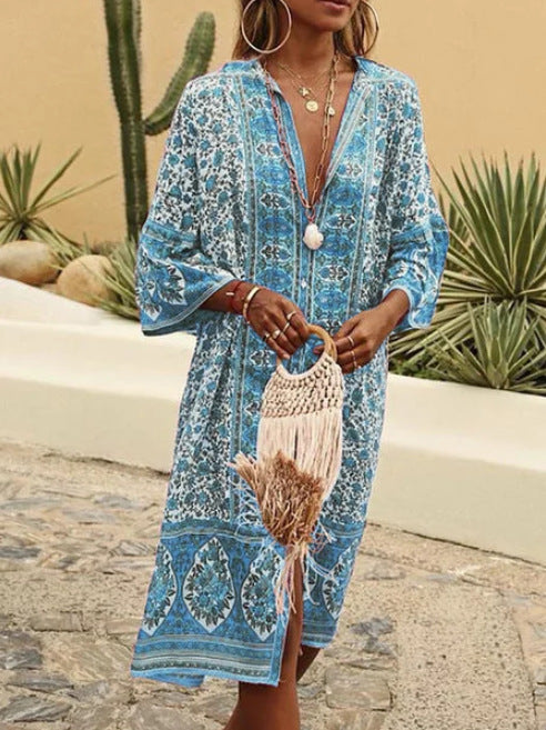Relaxed Fit Bohemian V-Neck Dress