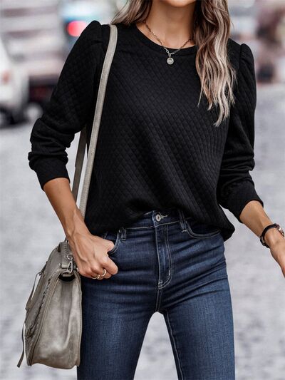 Marga - waffle round neck long sleeve sweatshirt