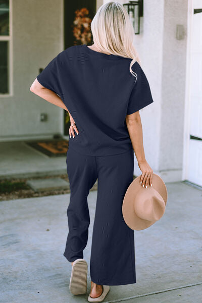 Women's double take textured short sleeve top and pants set