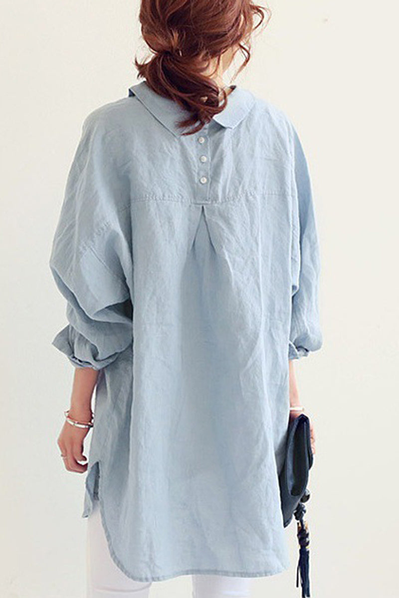Women's Oversized Button-Down Shirt - Long Sleeve - Relaxed Fit - Mid-Thigh Length