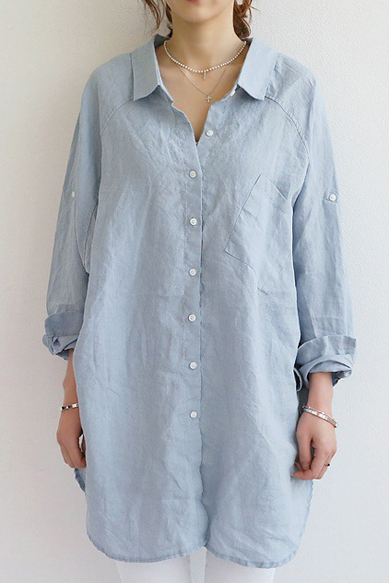 Women's Oversized Button-Down Shirt - Long Sleeve - Relaxed Fit - Mid-Thigh Length