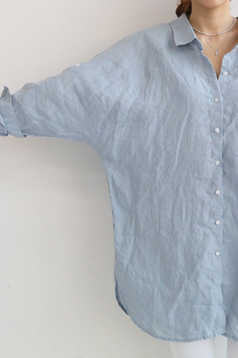 Women's Oversized Button-Down Shirt - Long Sleeve - Relaxed Fit - Mid-Thigh Length