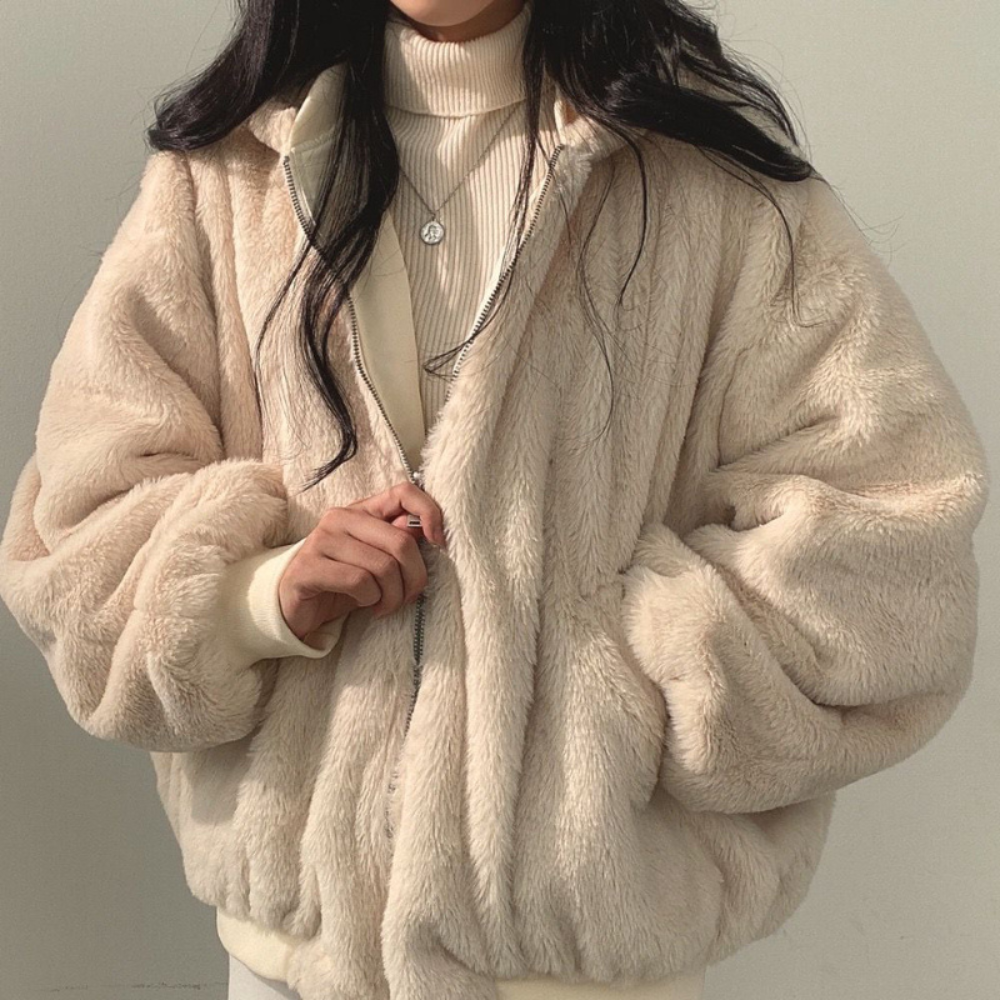 Women's loose fit thickened wool-like coat