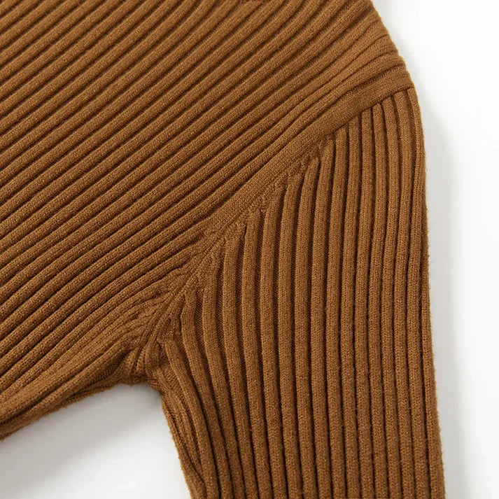 Women's Knitted Ribbed Mini Dress - Long Sleeve - Fitted A-Line Silhouette