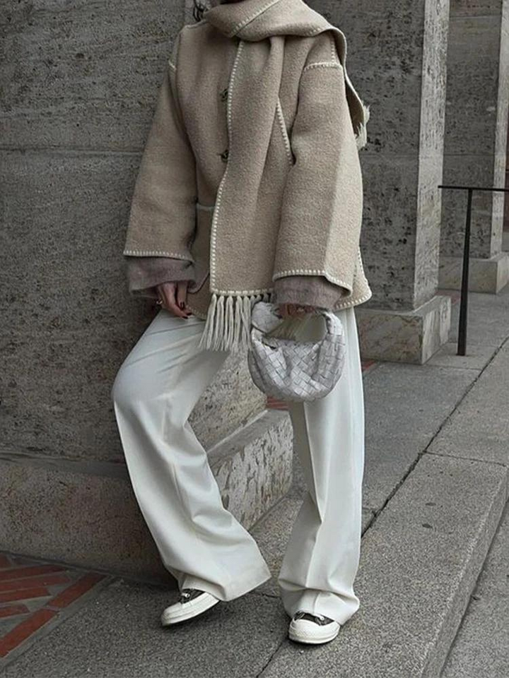 Women's loose woolen scarf tassels jacket
