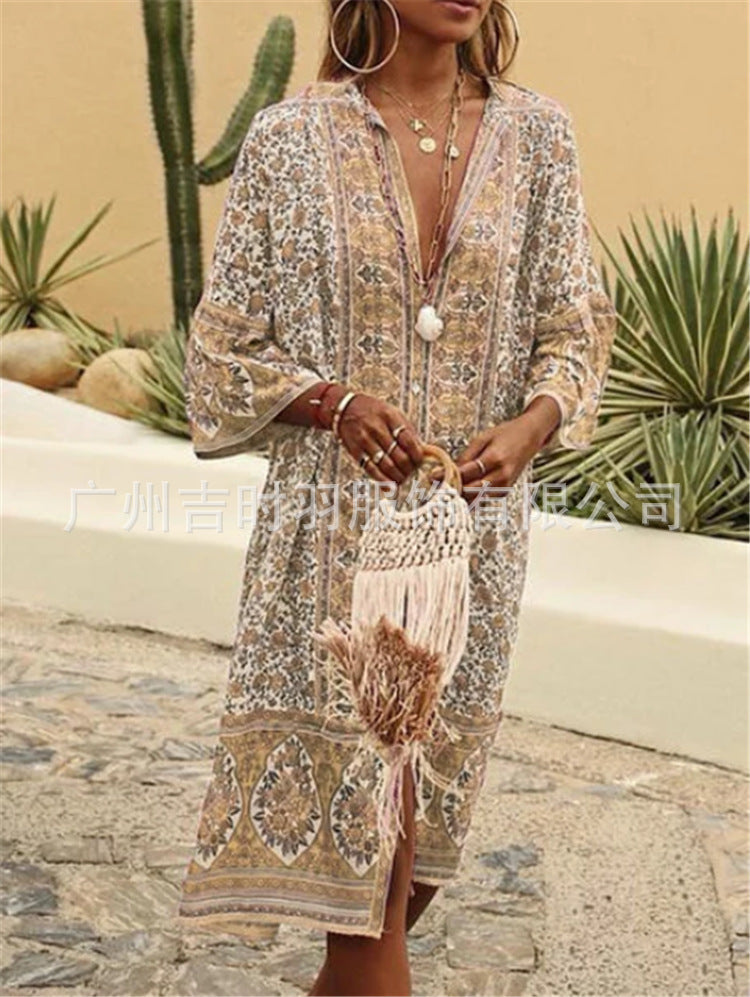 Relaxed Fit Bohemian V-Neck Dress