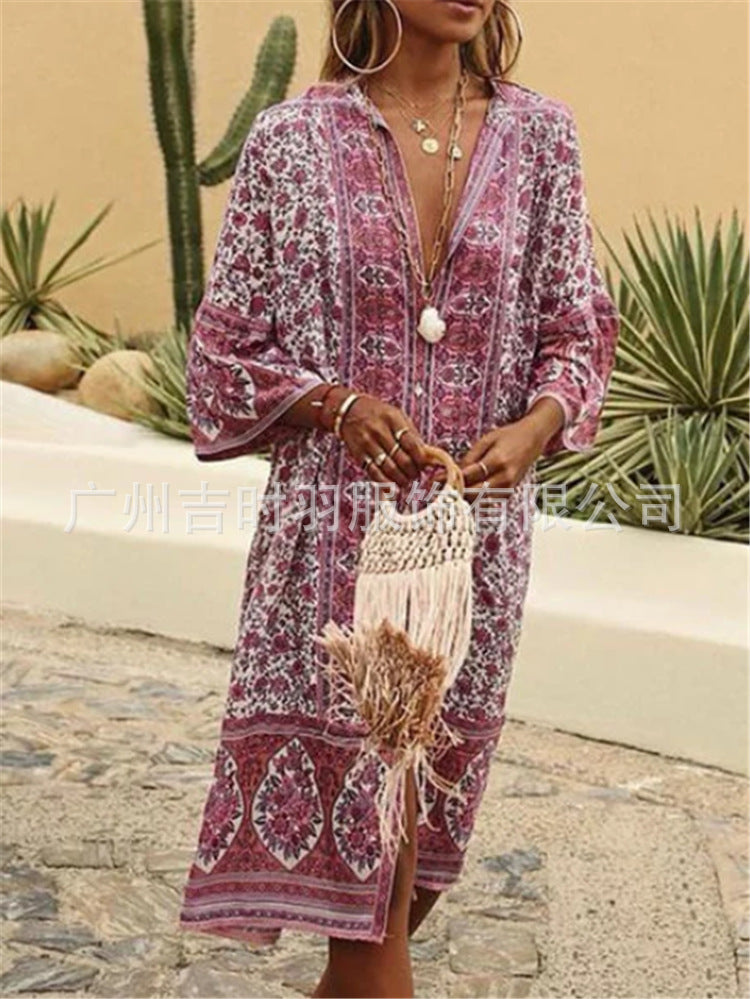 Relaxed Fit Bohemian V-Neck Dress