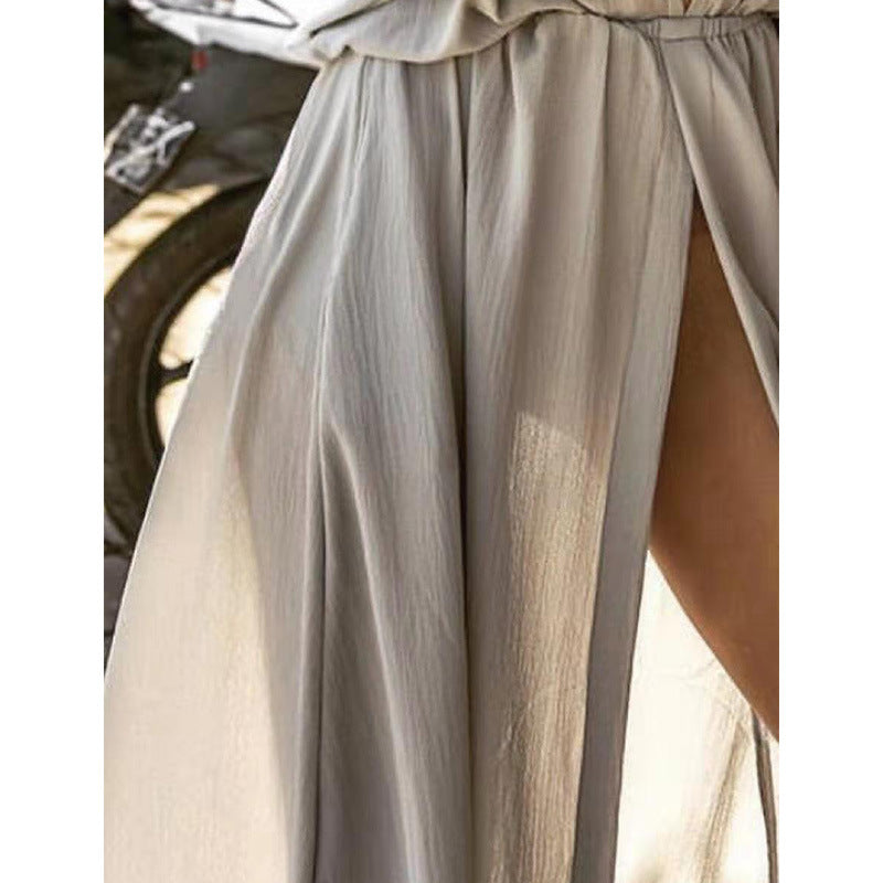 Women’s Maxi Dress – Deep V-Neck – Front Slit – Relaxed Fit – Lightweight Chiffon