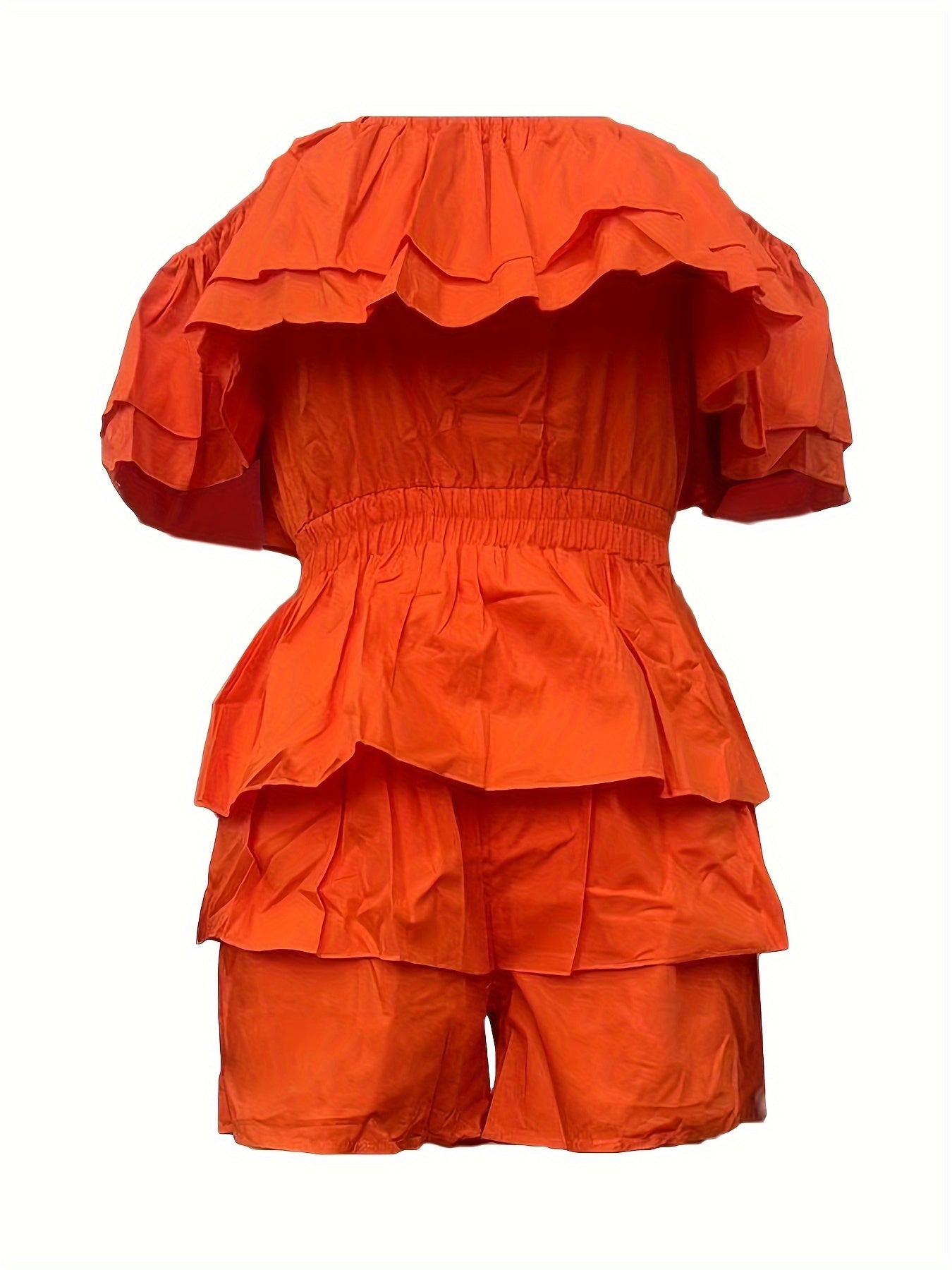 Women's Off-Shoulder Romper - Layered Ruffle Design - Elastic Waist - Chic & Flowy