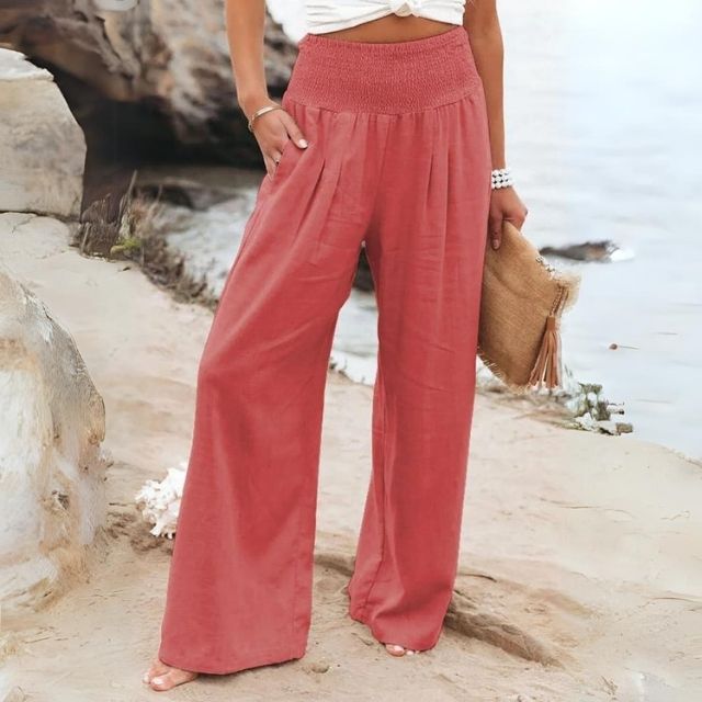 Women’s Wide-Leg Pants - High-Waisted - Lightweight Breathable Linen - Relaxed Fit