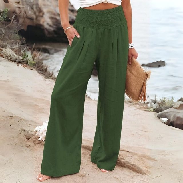 Women’s Wide-Leg Pants - High-Waisted - Lightweight Breathable Linen - Relaxed Fit