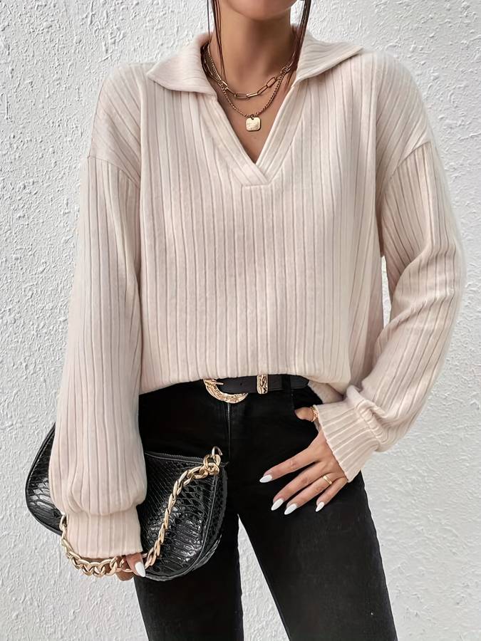Women's long sleeve solid color polo shirt