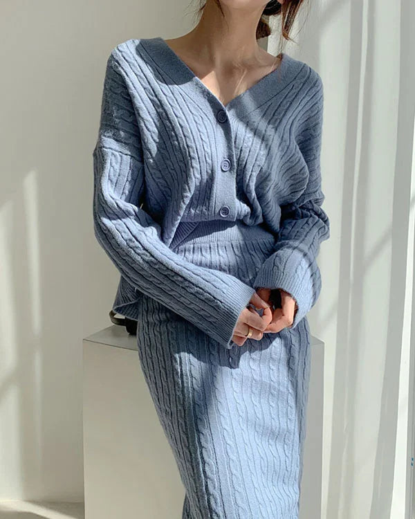 Women's narrow two-piece set knitted sweater