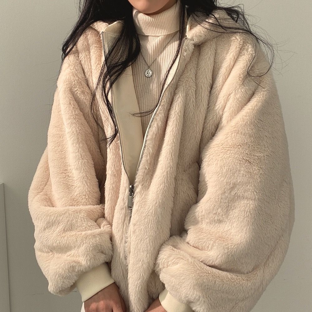Women's loose fit thickened wool-like coat