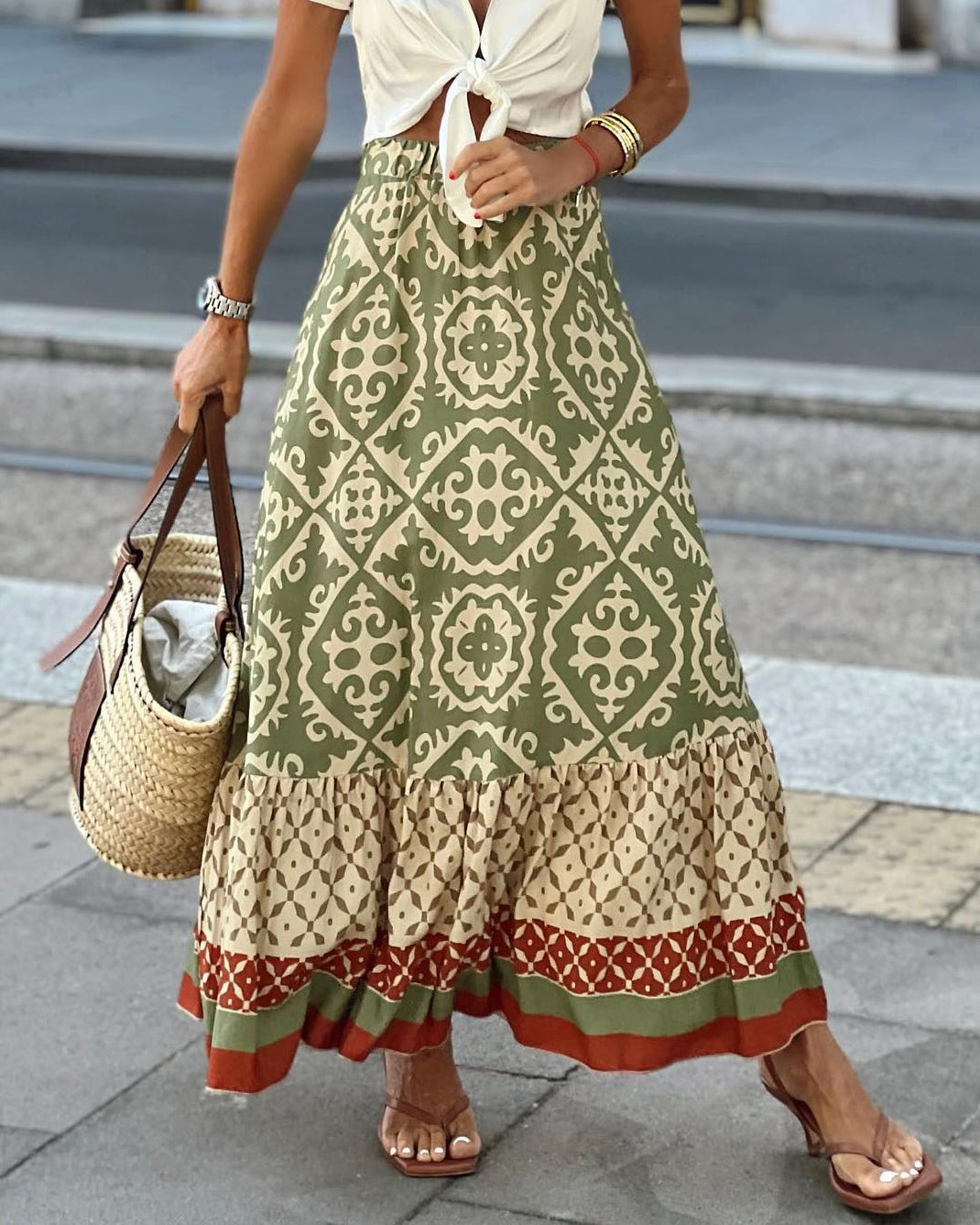 Nene - Boho Long Skirt with print