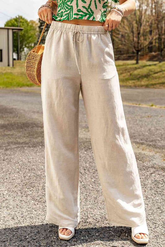 Cotton Linen Blend Relaxed Fit Wide-Leg Pants