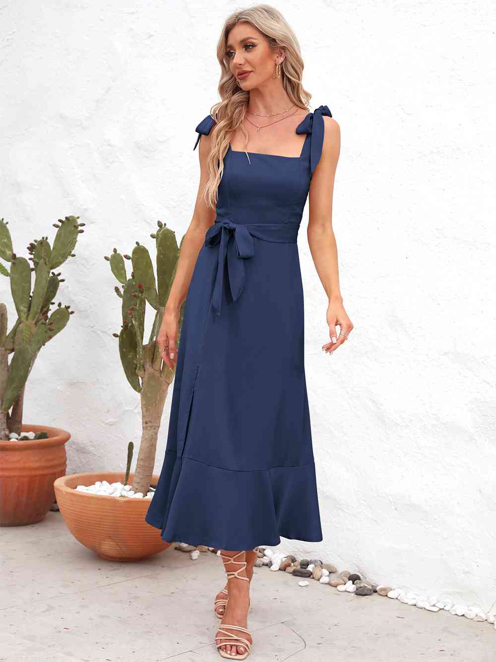Tie Strap Flowy A-Line Midi Dress