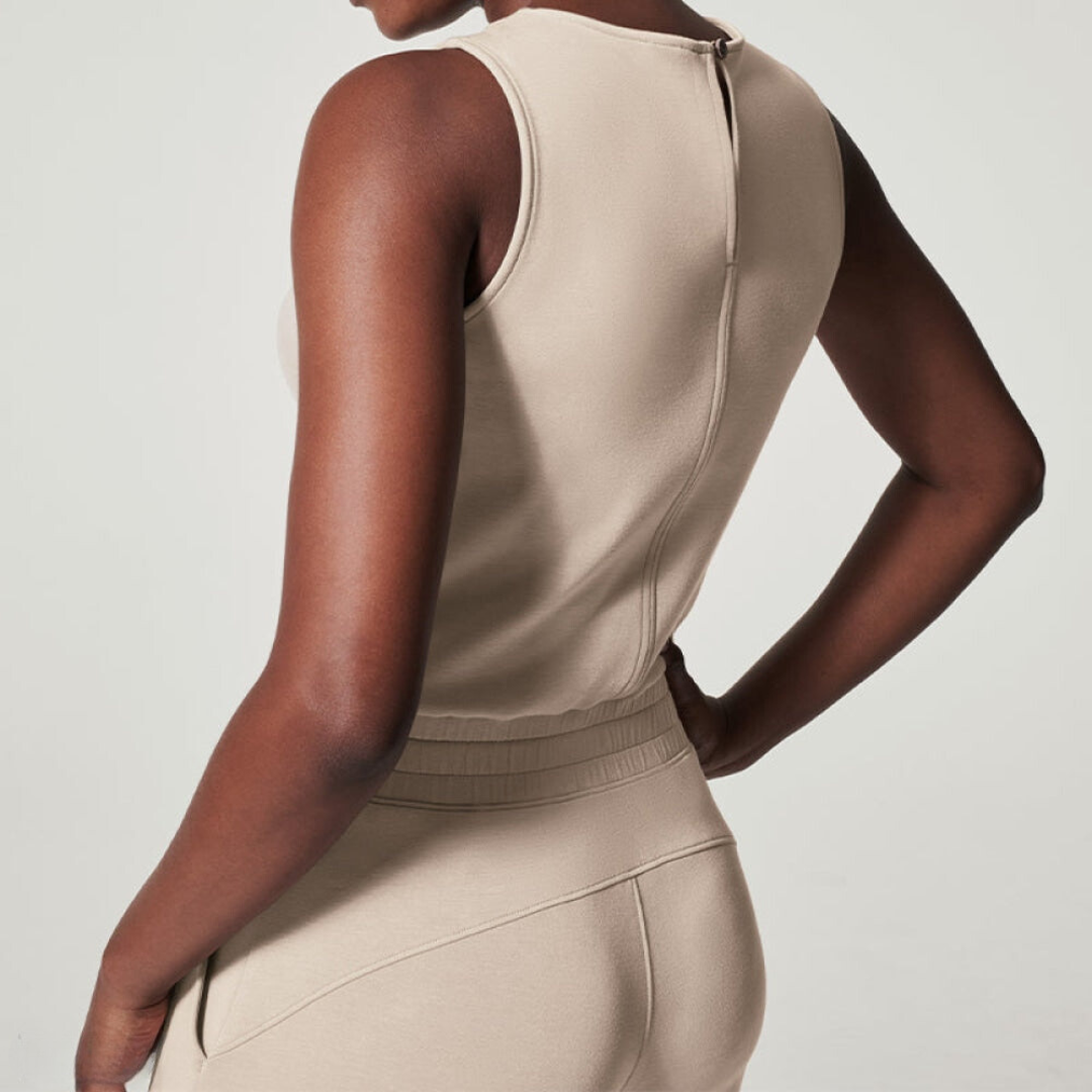 Women's Two-Piece Set - Sleeveless Fitted Top & Wide-Leg Pants - High Waist Adjustable Fit