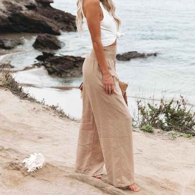 Women’s Wide-Leg Pants - High-Waisted - Lightweight Breathable Linen - Relaxed Fit