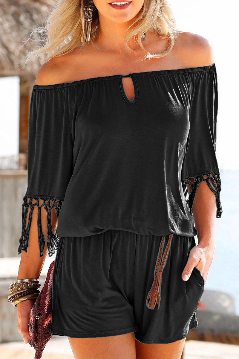 Crochet Trim Off-Shoulder Elastic Waist Romper