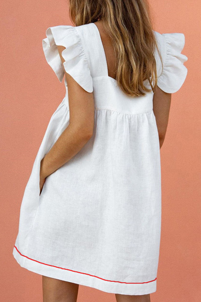 Women's A-Line Dress - Square Neck - Short Ruffled Sleeves - Floral Print Casual Wear