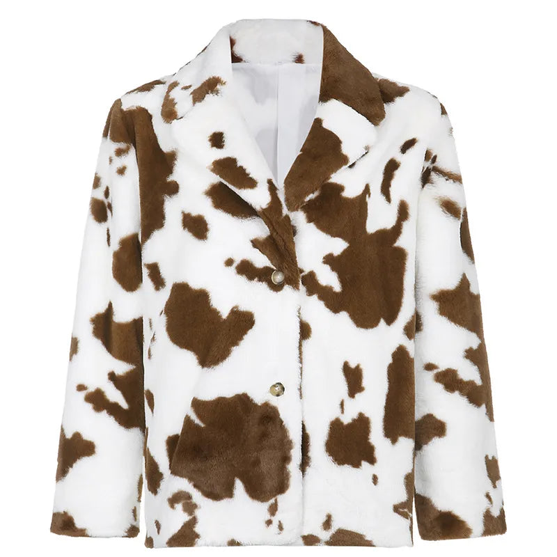 Plush Cow Print Coat