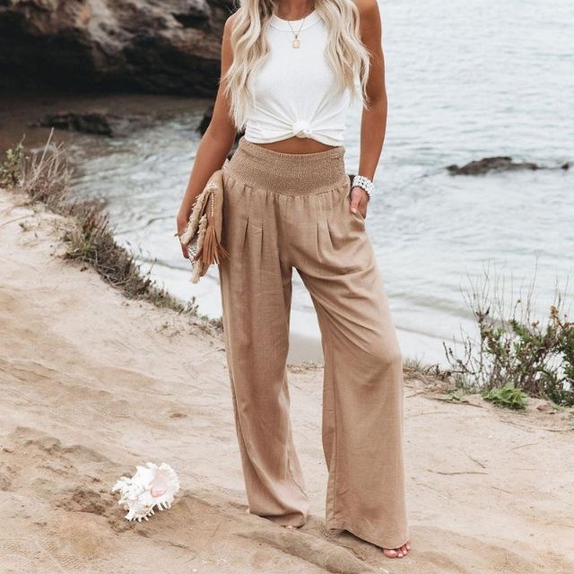 Women’s Wide-Leg Pants - High-Waisted - Lightweight Breathable Linen - Relaxed Fit