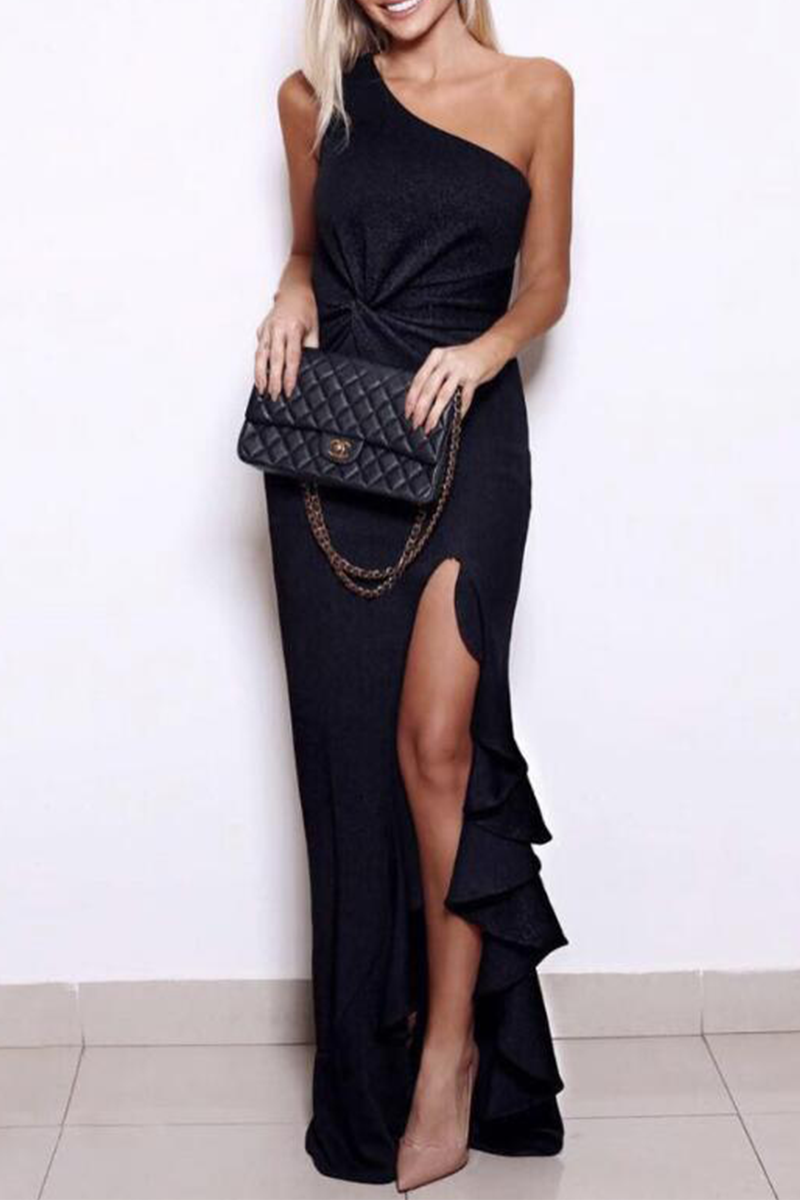 Elegant Ruffled One Shoulder Evening Dress