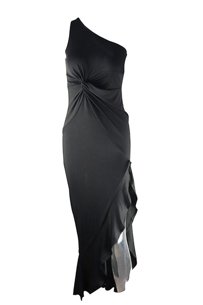 Elegant Ruffled One Shoulder Evening Dress
