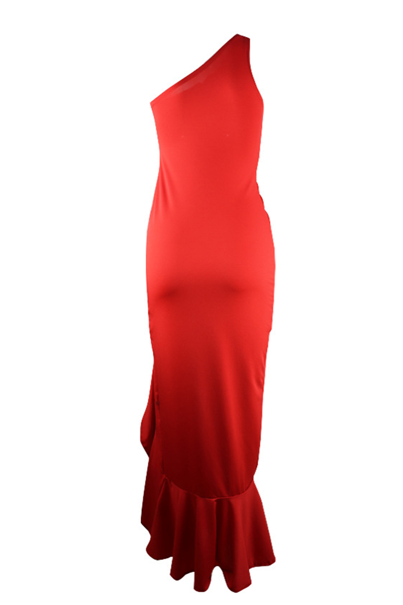 Elegant Ruffled One Shoulder Evening Dress