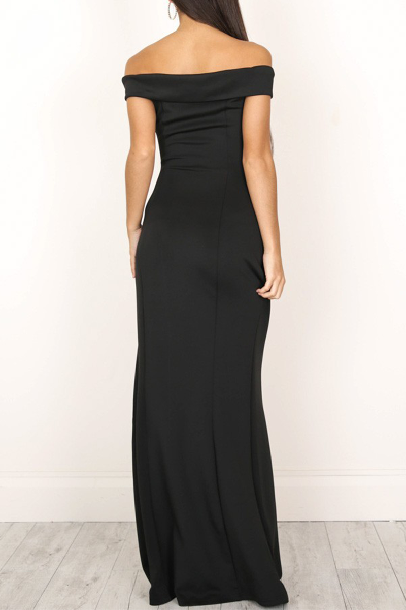 Women's Off-Shoulder Evening Gown - Floor-Length - High Slit - Elegant Formal Wear