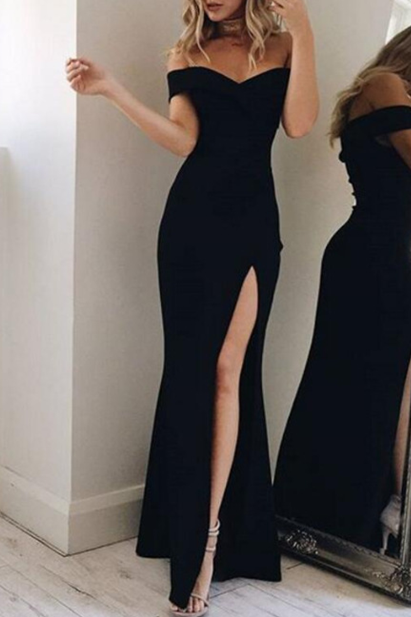 Women's Off-Shoulder Evening Gown - Floor-Length - High Slit - Elegant Formal Wear