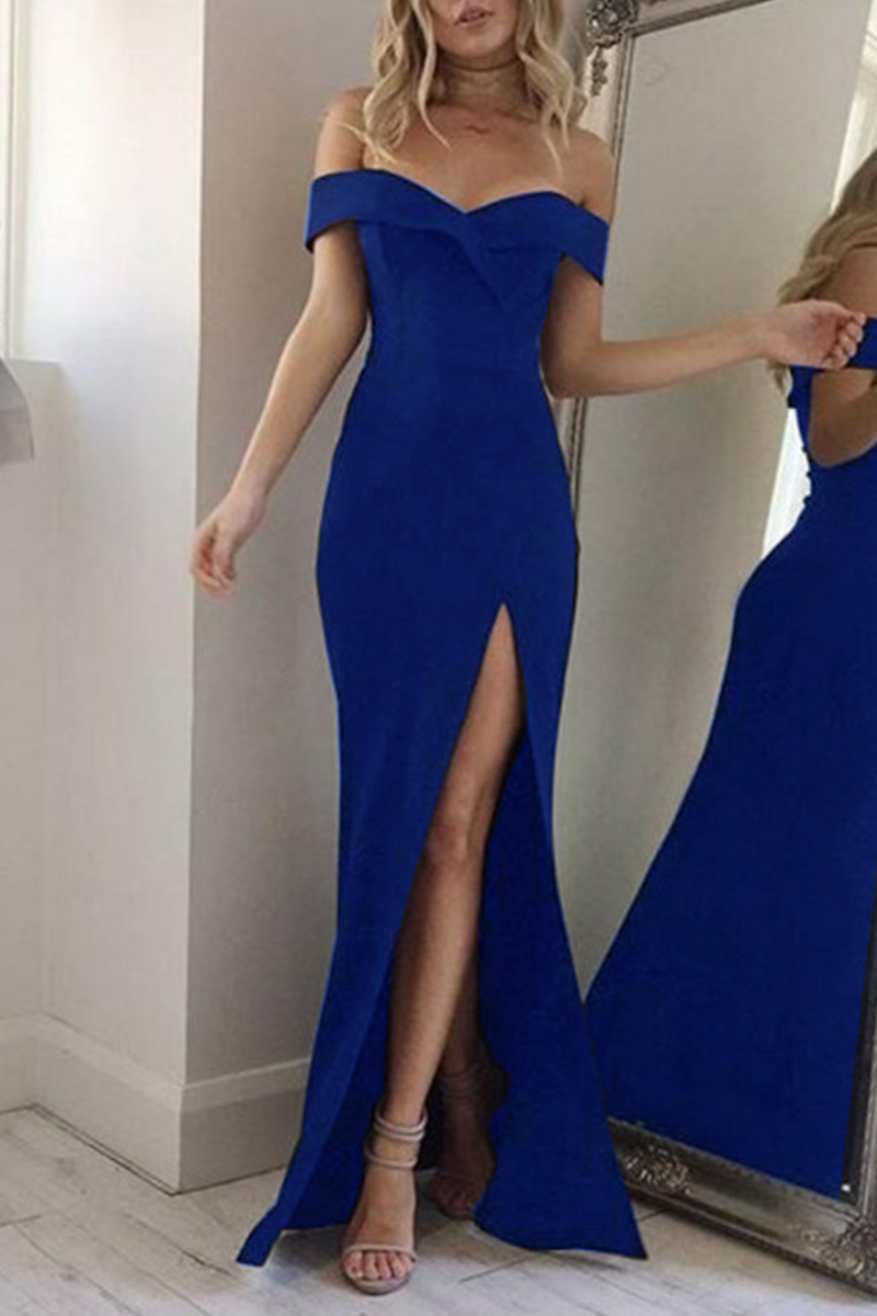 Women's Off-Shoulder Evening Gown - Floor-Length - High Slit - Elegant Formal Wear