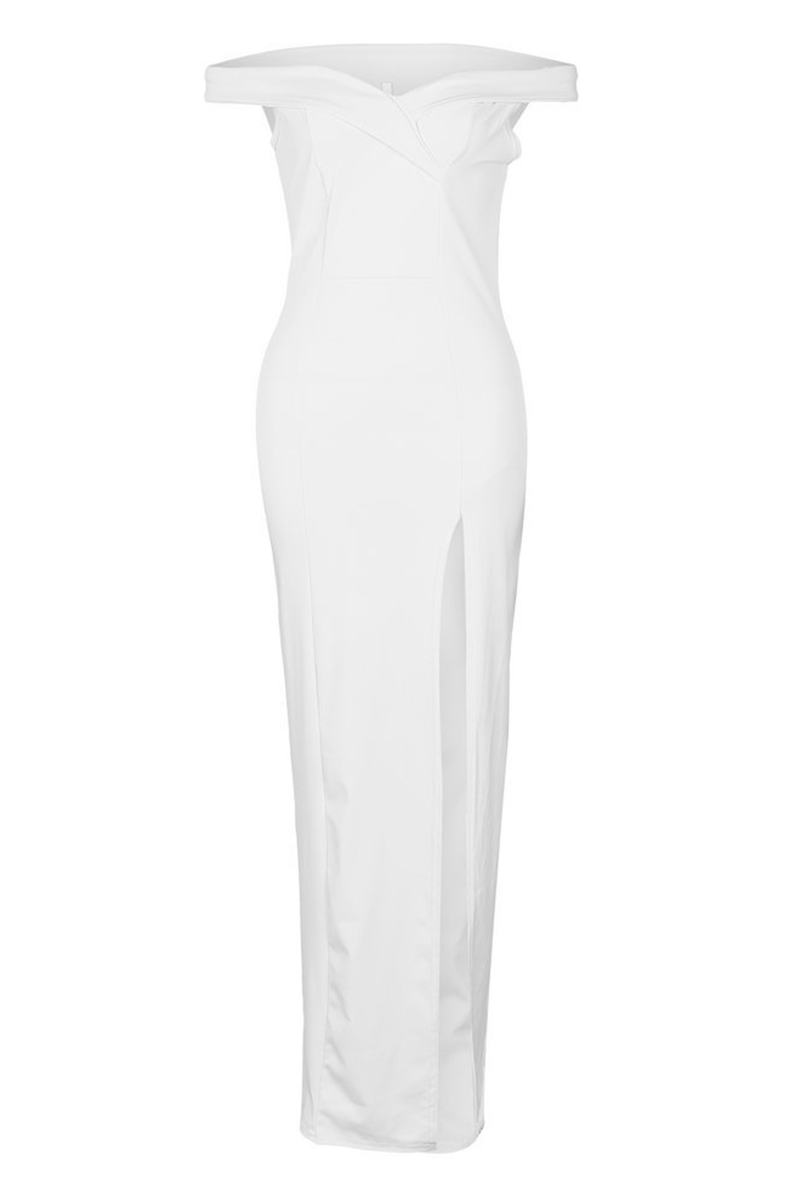 Women's Off-Shoulder Evening Gown - Floor-Length - High Slit - Elegant Formal Wear