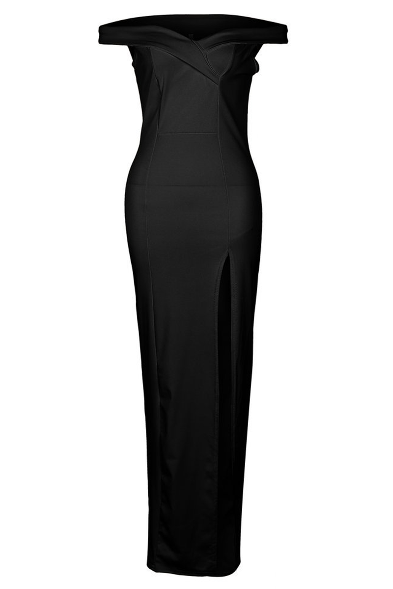 Women's Off-Shoulder Evening Gown - Floor-Length - High Slit - Elegant Formal Wear