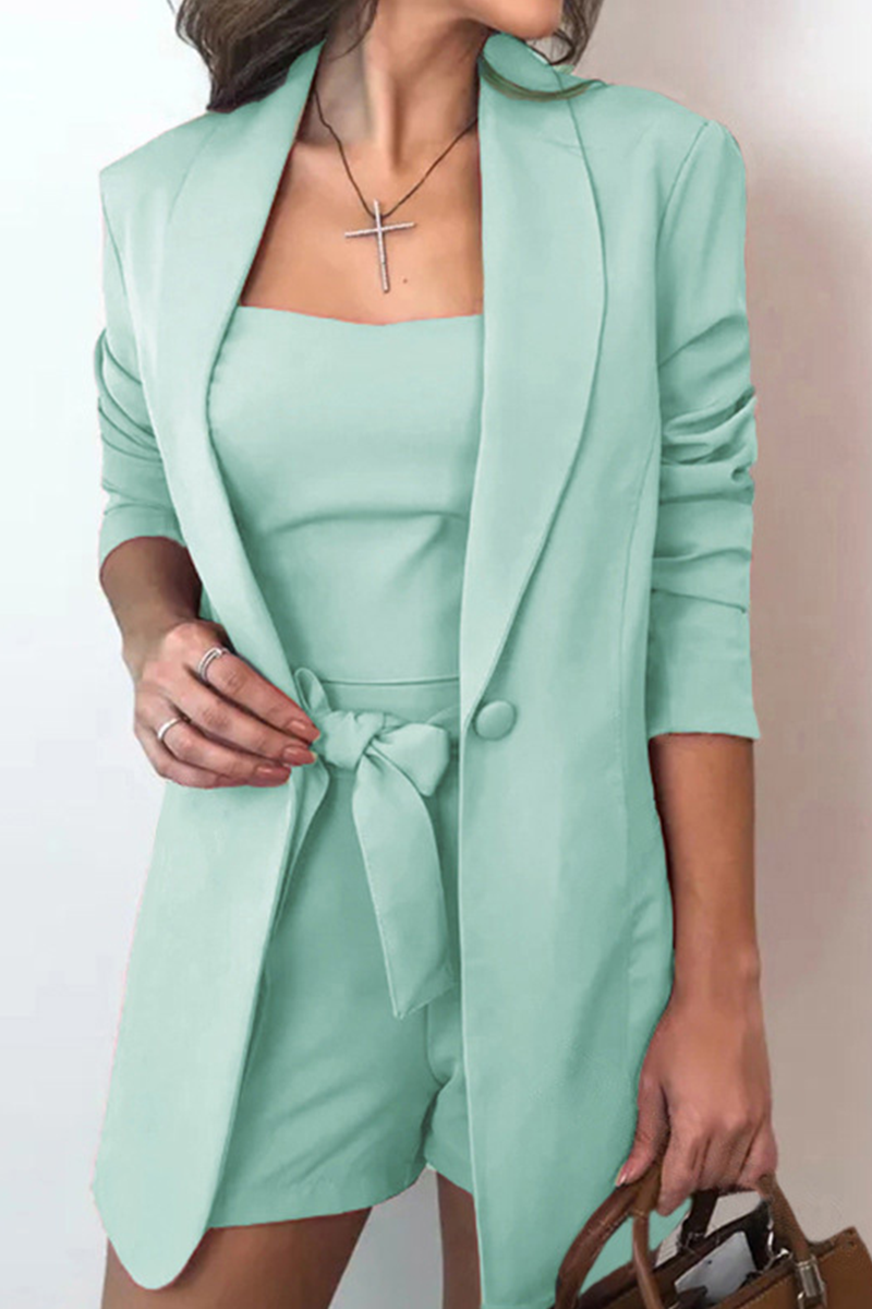 Mariella - casual solid with bow turn-back collar three piece set