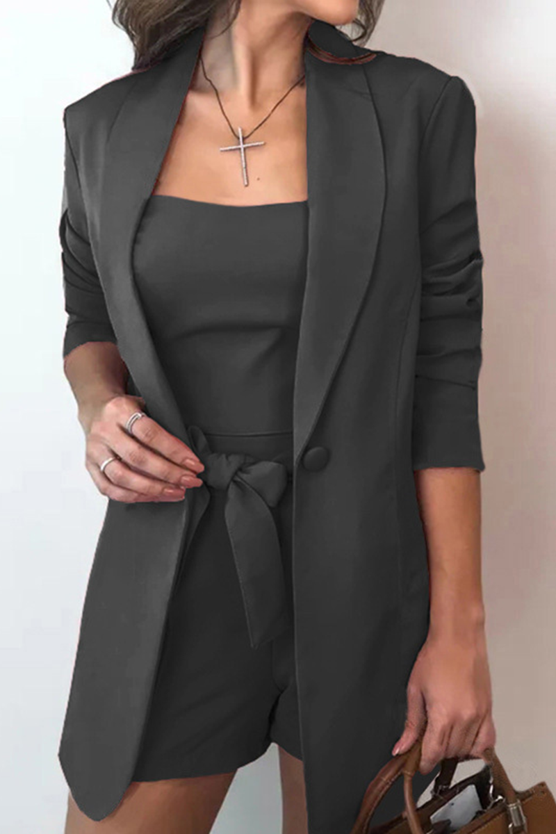 Mariella - casual solid with bow turn-back collar three piece set