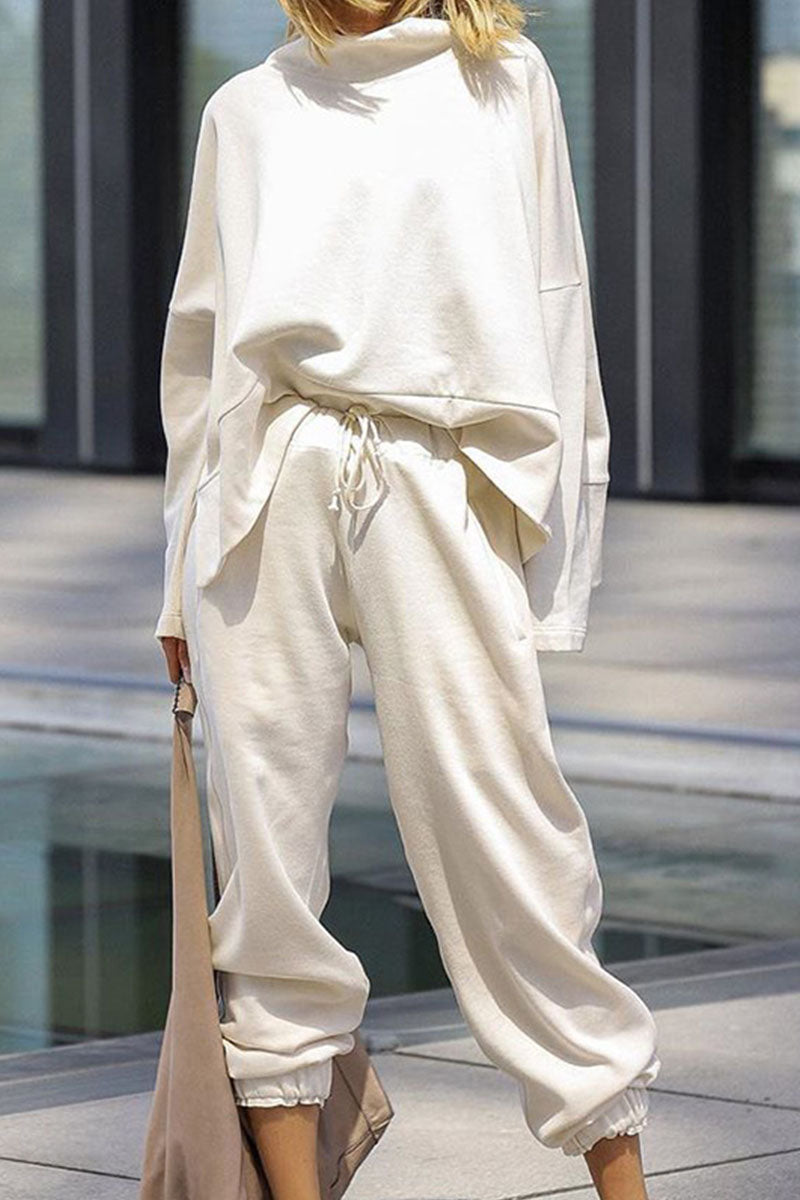 Women's Loungewear Set - Oversized Turtleneck Top - Long Sleeve - Elastic Waist Pants