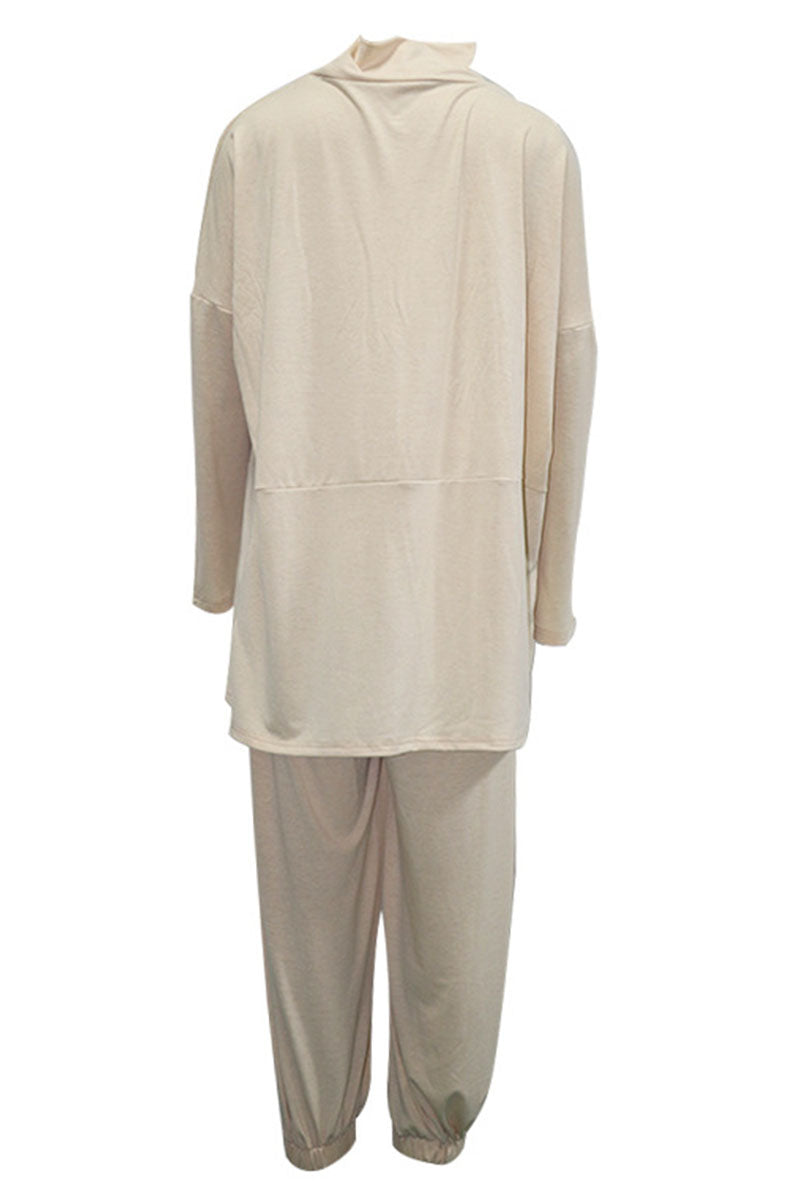 Women's Loungewear Set - Oversized Turtleneck Top - Long Sleeve - Elastic Waist Pants