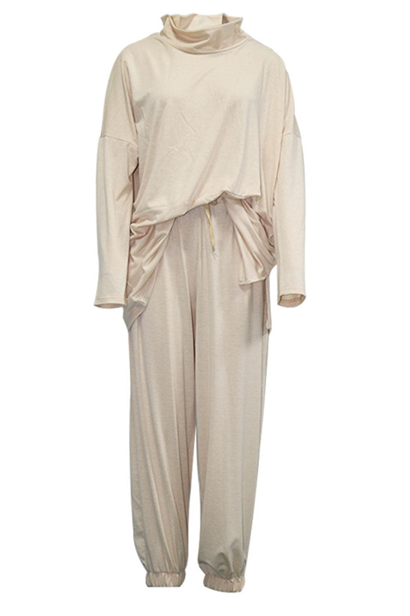 Women's Loungewear Set - Oversized Turtleneck Top - Long Sleeve - Elastic Waist Pants