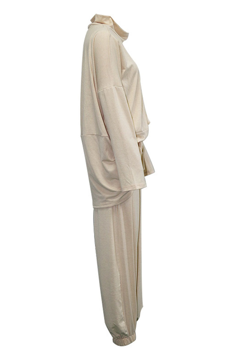 Women's Loungewear Set - Oversized Turtleneck Top - Long Sleeve - Elastic Waist Pants