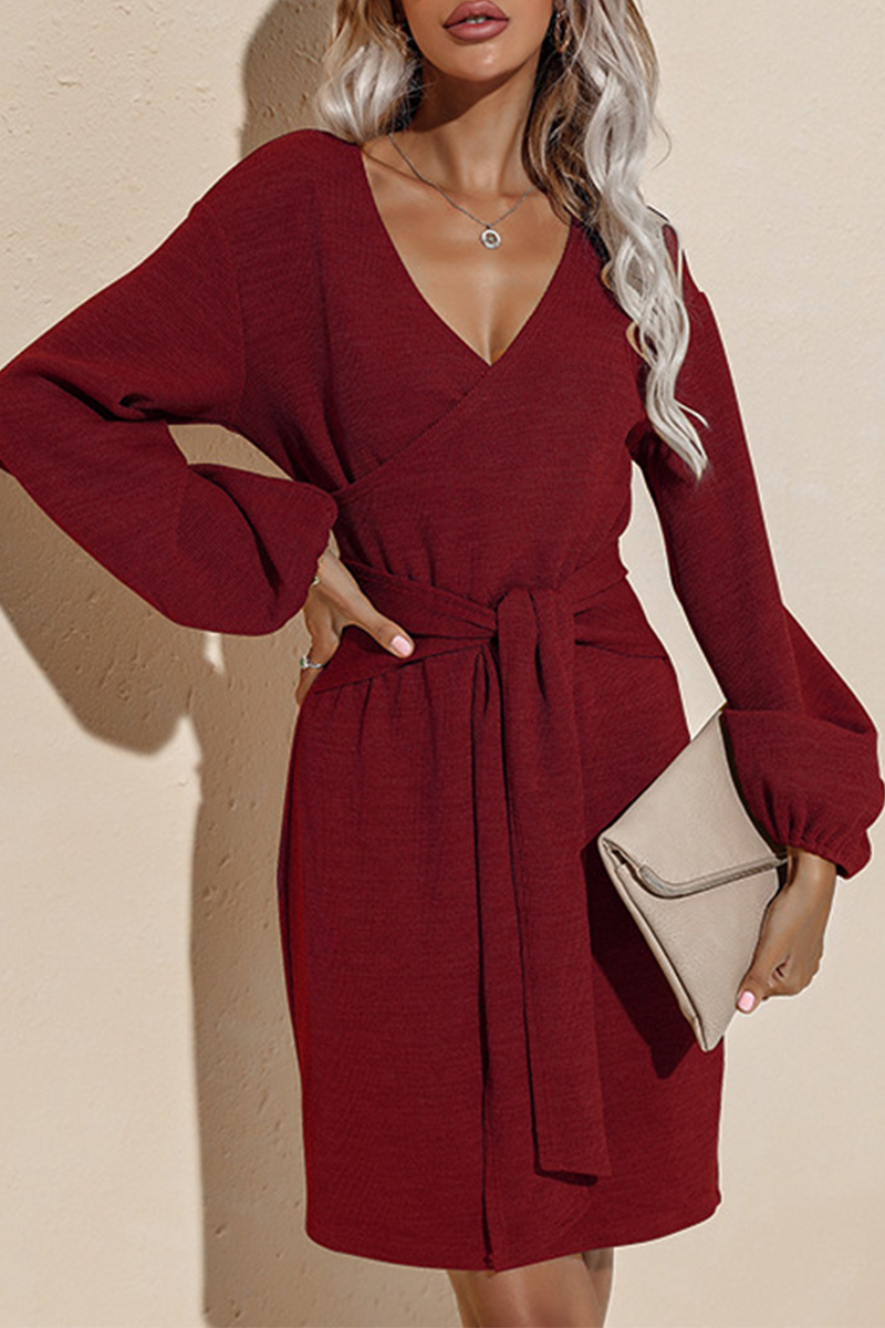 Women's Wrap Dress - V-Neck - Long Sleeve - Waist Tie - Elegant & Versatile