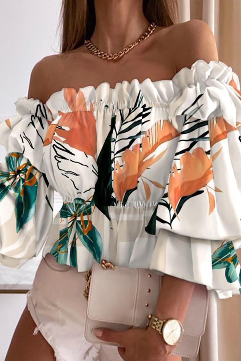 Elegant Print Flounce Off-The-Shoulder Top