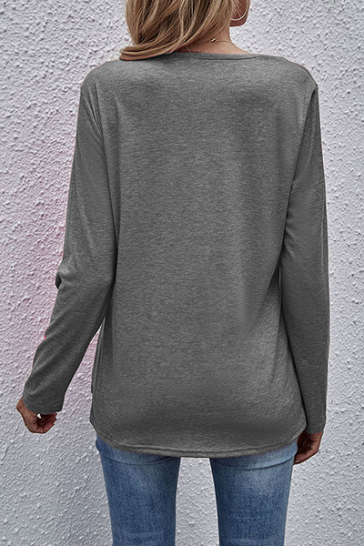 Sabelle - casual solid split joint fold v neck tops