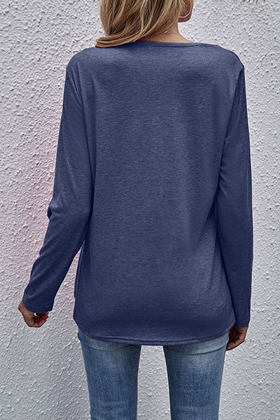 Sabelle - casual solid split joint fold v neck tops