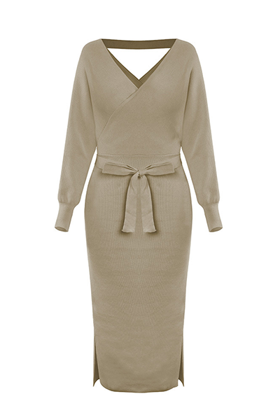 Knitted Wrap Midi Length Dress