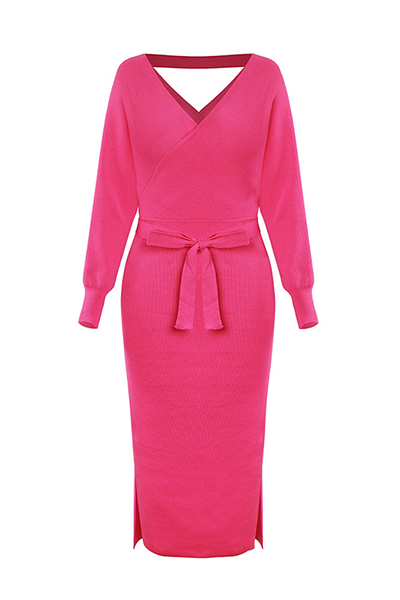 Knitted Wrap Midi Length Dress