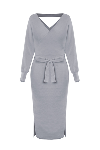 Knitted Wrap Midi Length Dress