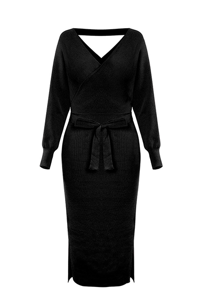 Knitted Wrap Midi Length Dress